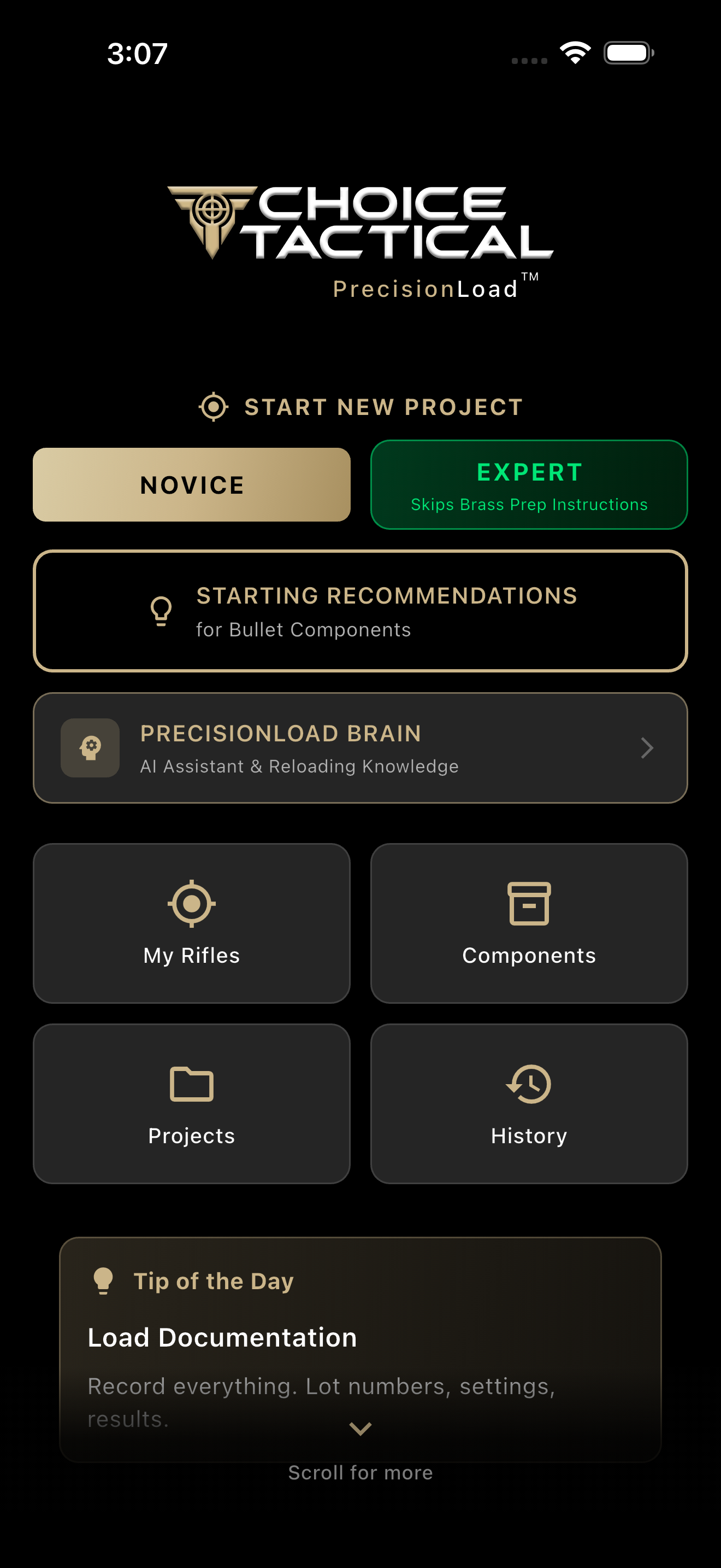 PrecisionLoad Home Screen